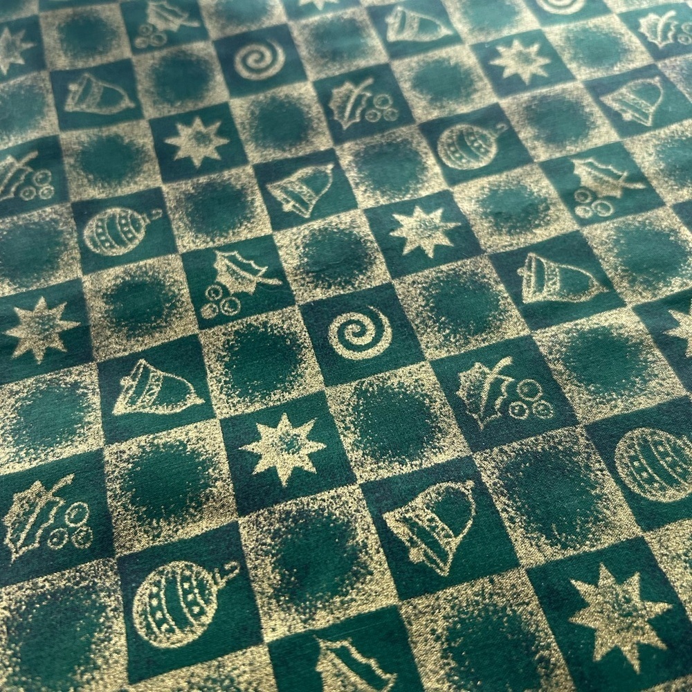 Festive Green and Gold Checkered Fabric for Christmas crafts- over 1.6 yds